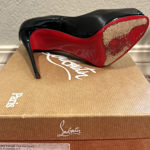 Christian Louboutin Black Patent Red Peep Toe “New Very Prive120 Patent” Size37 - Picture 5 of 9
